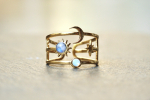 Himmlischer Ring Sonne Mond Sterne Mondstein Opalite Gold Ursprüngliches Ladyville Design Astrologie Himmelskörper ring Geschenk für sie